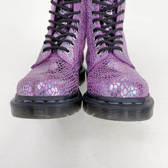 NWOB Dr. Martens Purple Metallic 1460 Pascal Snake Lace Up Boots Women's Size 5 - Picture 5 of 12
